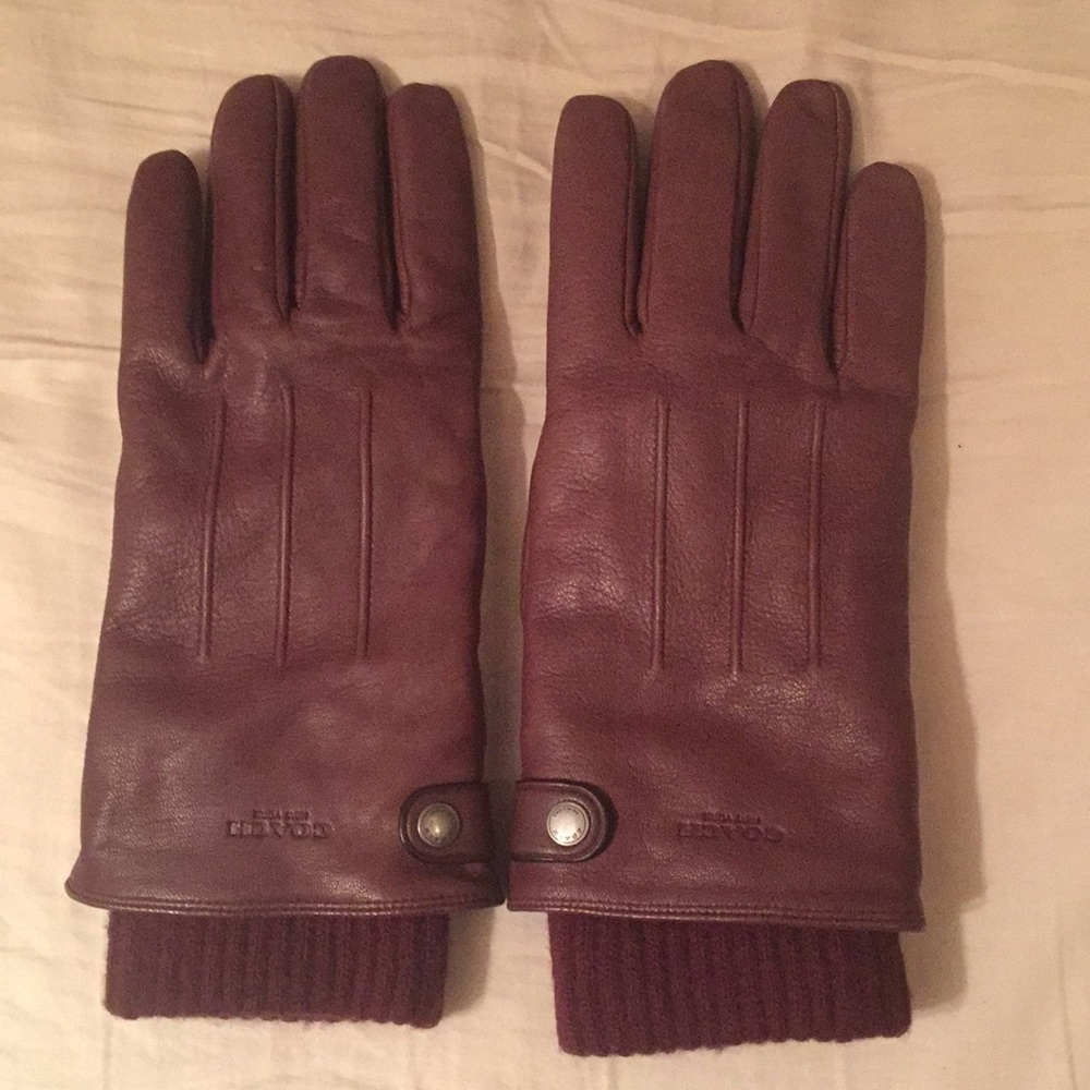 COACH M 3-in-1 Brown Leather and Wool Gloves